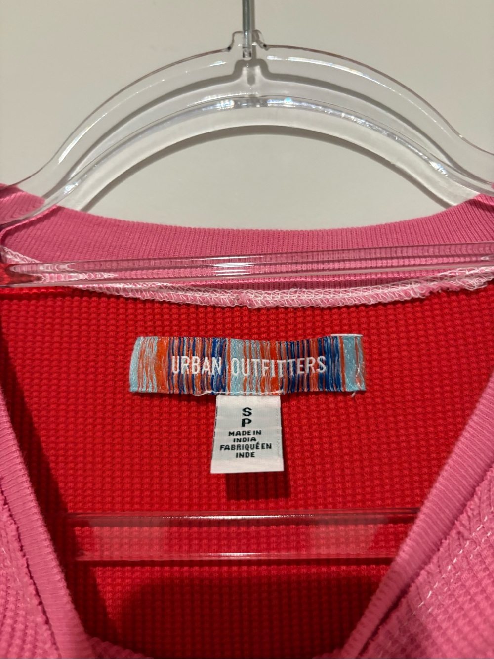 Urban Outfitters Emme Thermal Seamed Blouse Top Knit Long Sleeve pink red Small - Picture 4 of 6